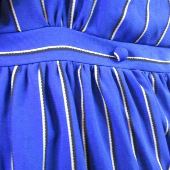 Long Blue Prom Dress Size M Stripes Button Wrap by One O Eight, British Elegant - Picture 7 of 12